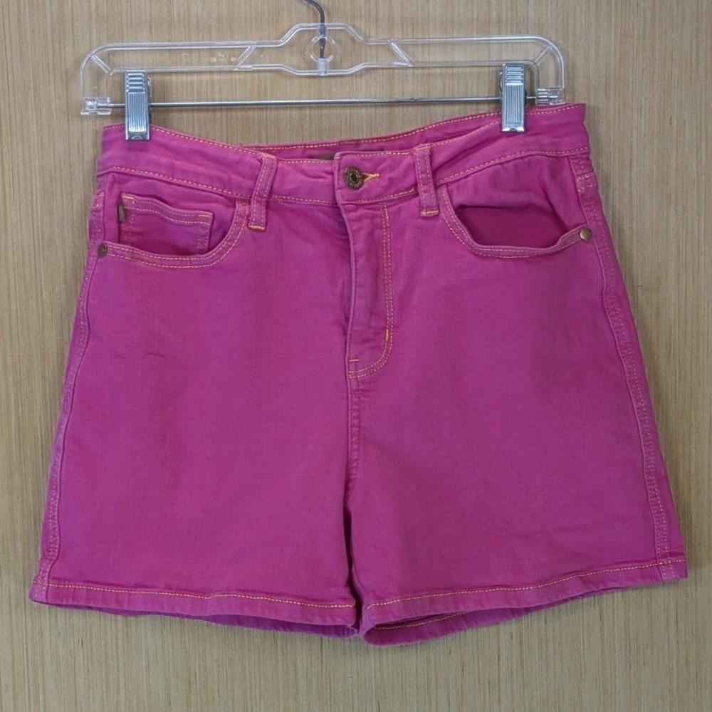 Judy Blue Womens Bright Pink Garment Dyed Denim Shorts Size L High Rise JB150266